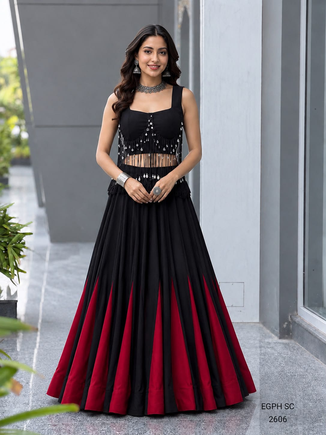 Luxury Black & Crimson Designer Evening Lehenga for Women